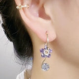 BEAUTY CYGLOBAL ™- BLUE FLOWER  CRYSTAL EARRINGS