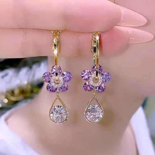 BEAUTY CYGLOBAL ™- BLUE FLOWER  CRYSTAL EARRINGS