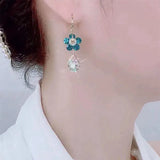 BEAUTY CYGLOBAL ™- BLUE FLOWER  CRYSTAL EARRINGS