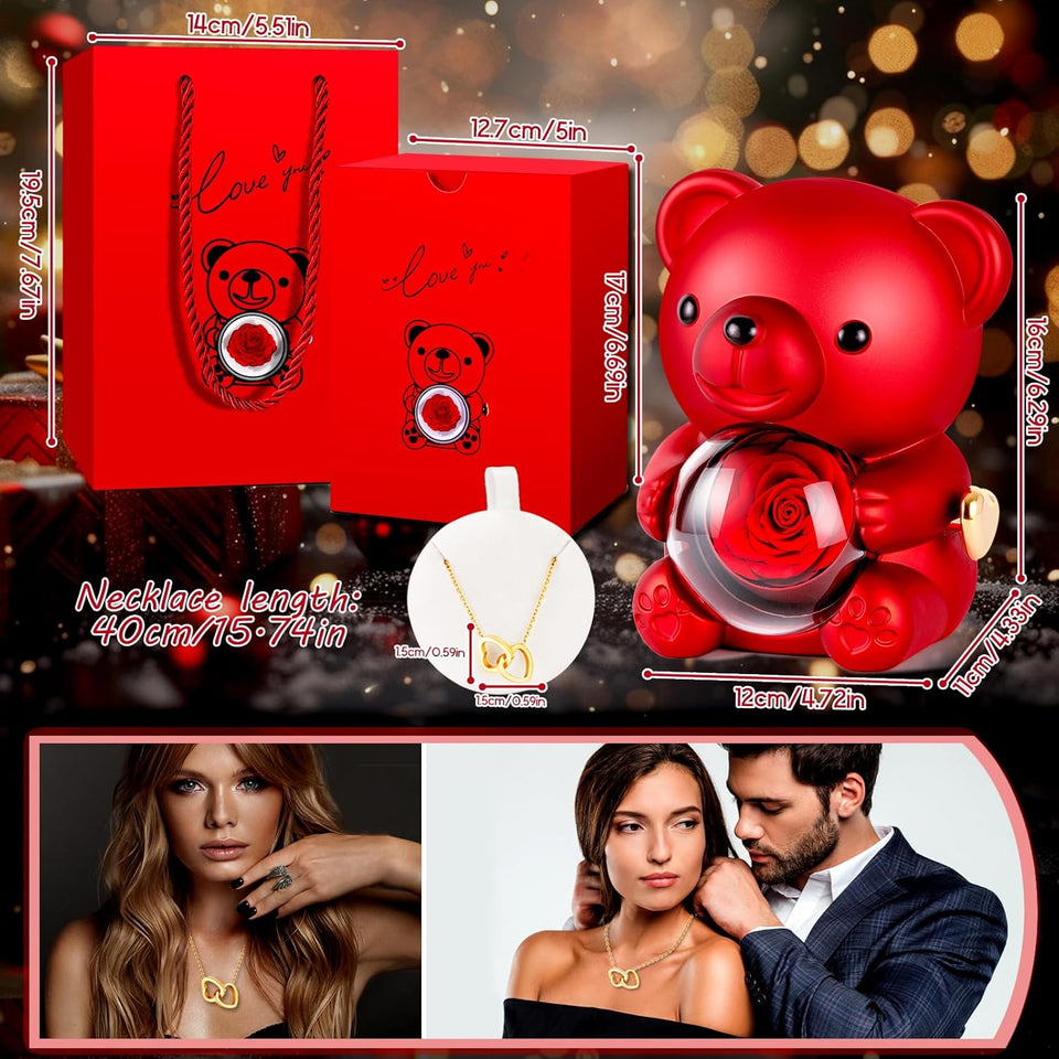 Eternal Rose -CYGlobal ™ -Bear  Box Necklace with message