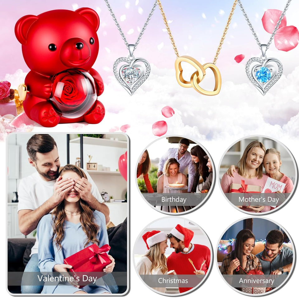 Eternal Rose -CYGlobal ™ -Bear  Box Necklace with message
